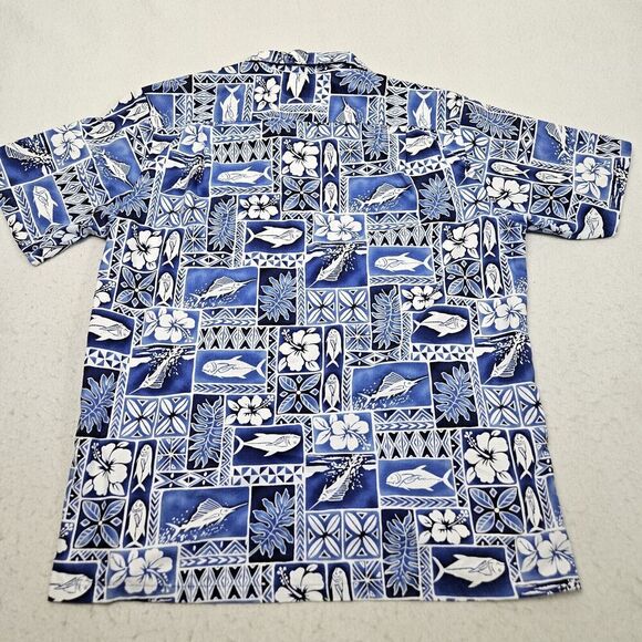Tommy Fashion Hawaii Shirt XL Extra Large Blue Aloha Fish Turtle Floral Hawaiian - Picture 3 of 6